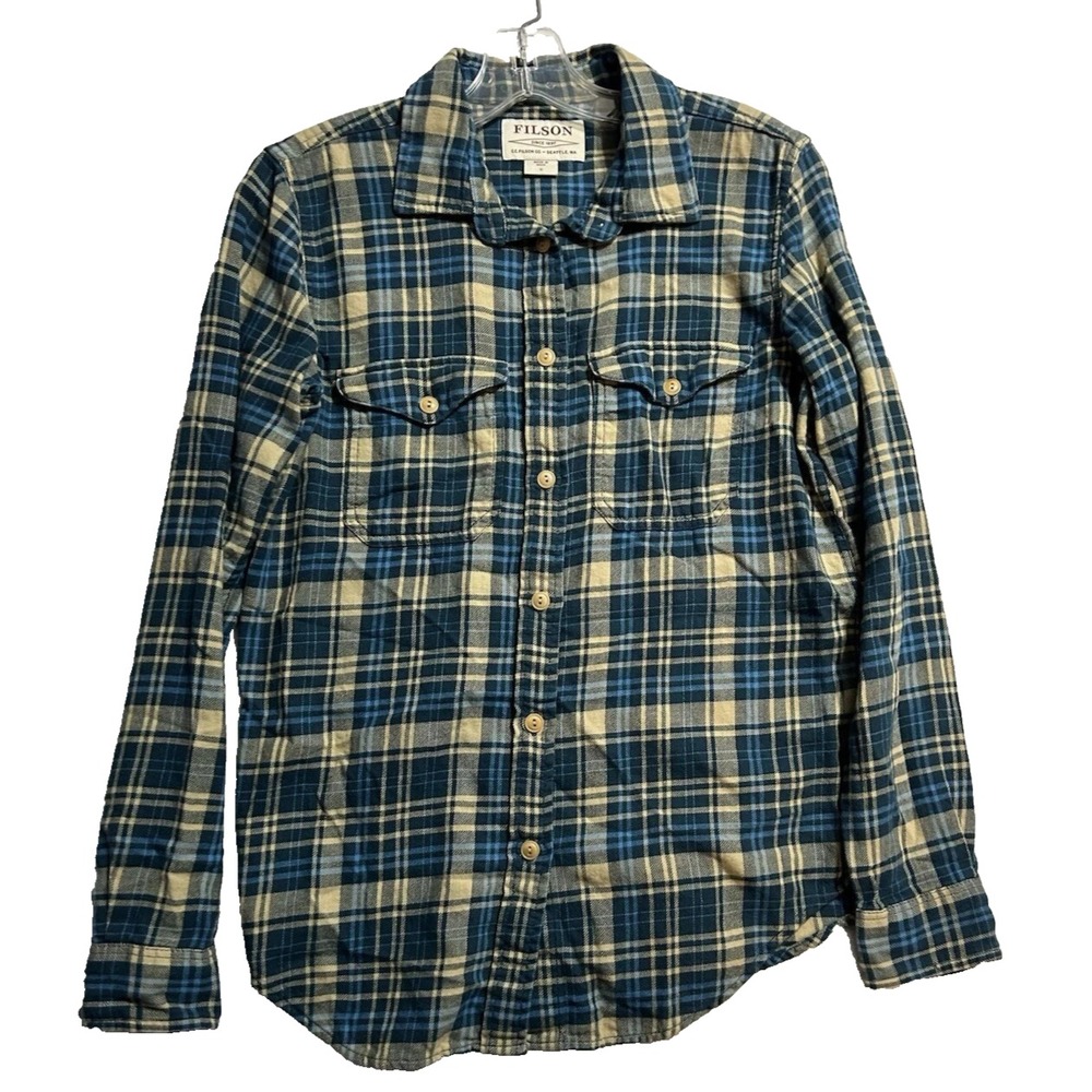 Filson Women's Small Blue Long Sleeve Button Up Flannel Shirt (C2)
